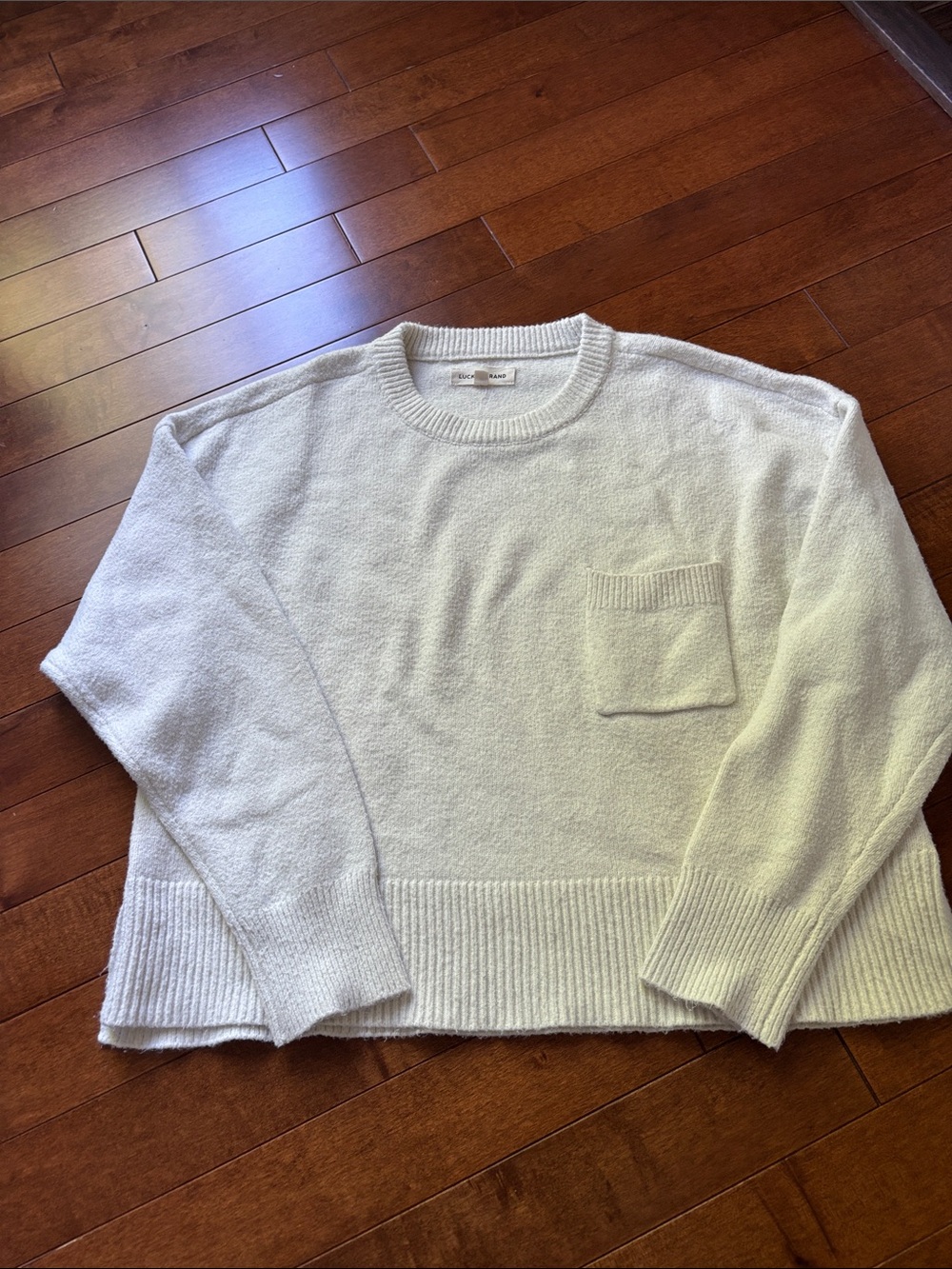 Lucky Brand Cream Crewneck Sweater with Chest Pocket